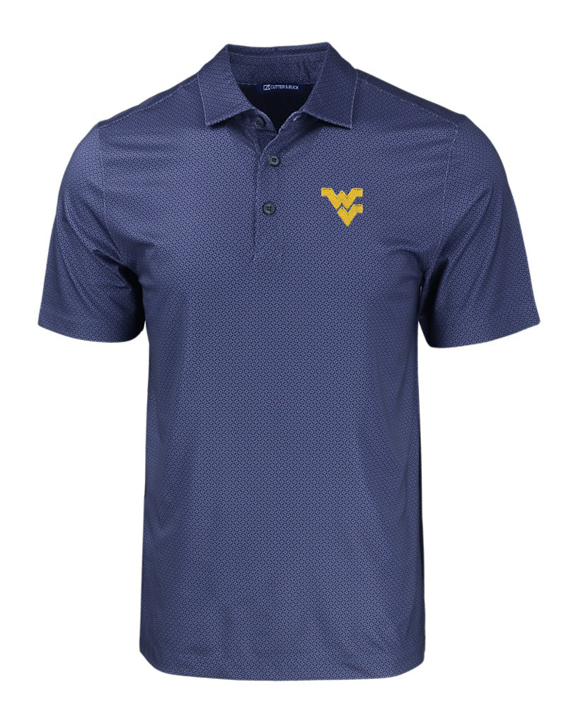 WVU Cutter & Buck Pike Eco Tonal Geo Print Polo in Navy Blue