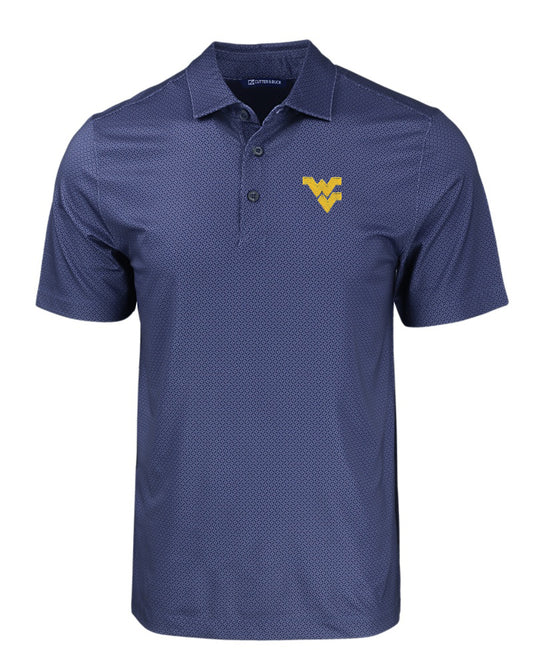 WVU Cutter & Buck Pike Eco Tonal Geo Print Polo in Navy Blue
