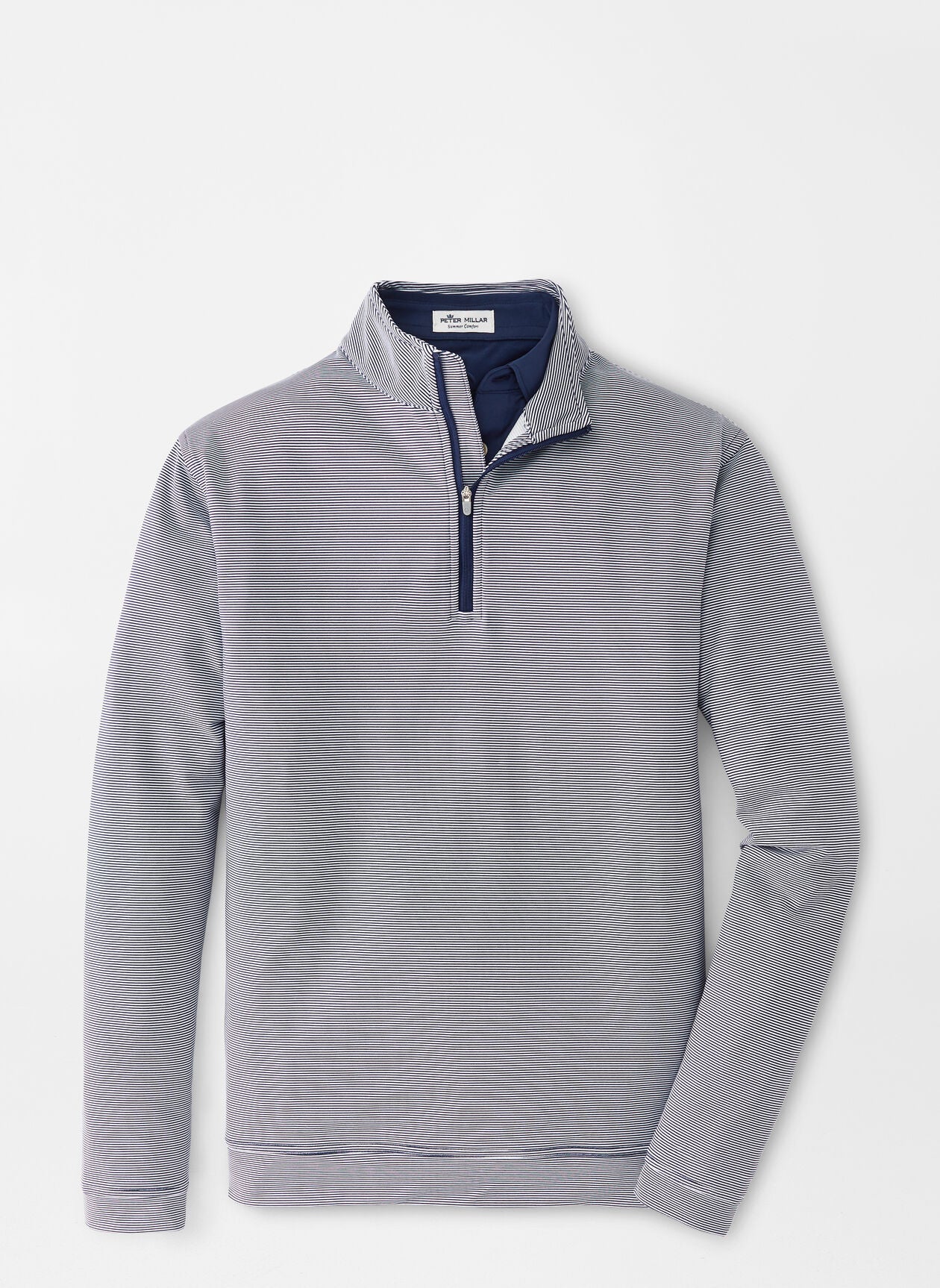 Peter Millar Perth Sugar Stripe Performance Quarter-Zip in Navy/White