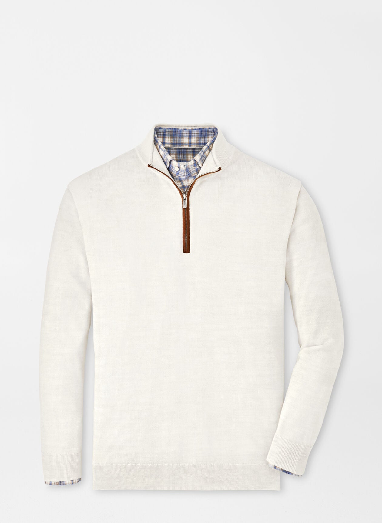 Peter Millar Autumn Crest Suede Trim Quarter-Zip in Ivory