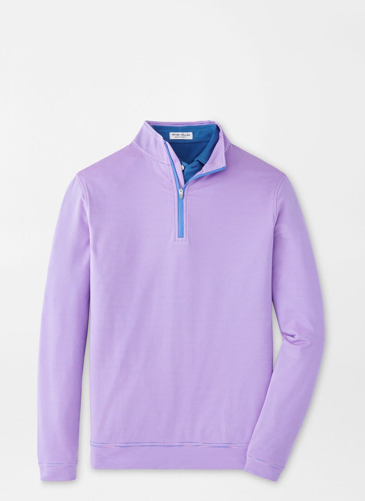 Peter Millar Perth Sugar Stripe Performance Quarter-Zip in Blue Sea
