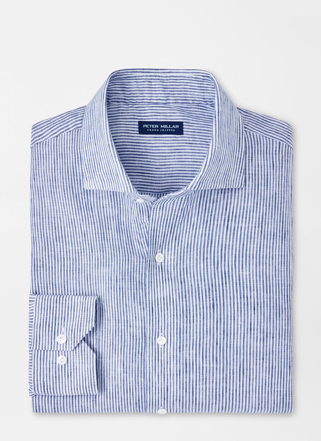 Peter Millar Astino Lino Stripe Sport Shirt in Ocean Blue