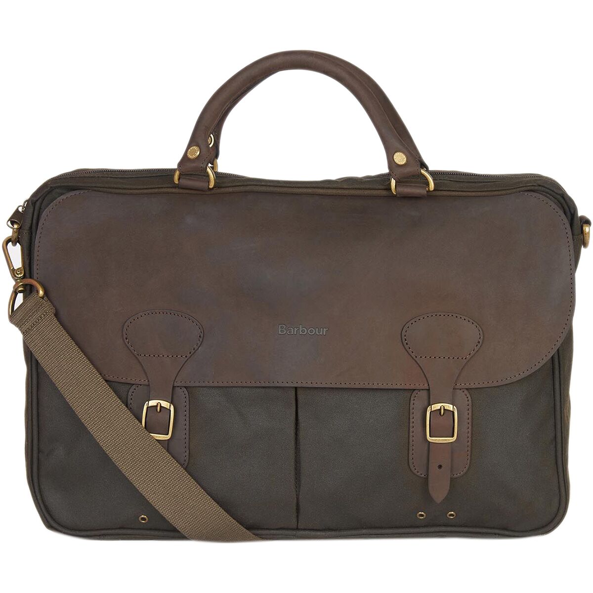 Barbour Mens Wax Leather Briefcase in Olive