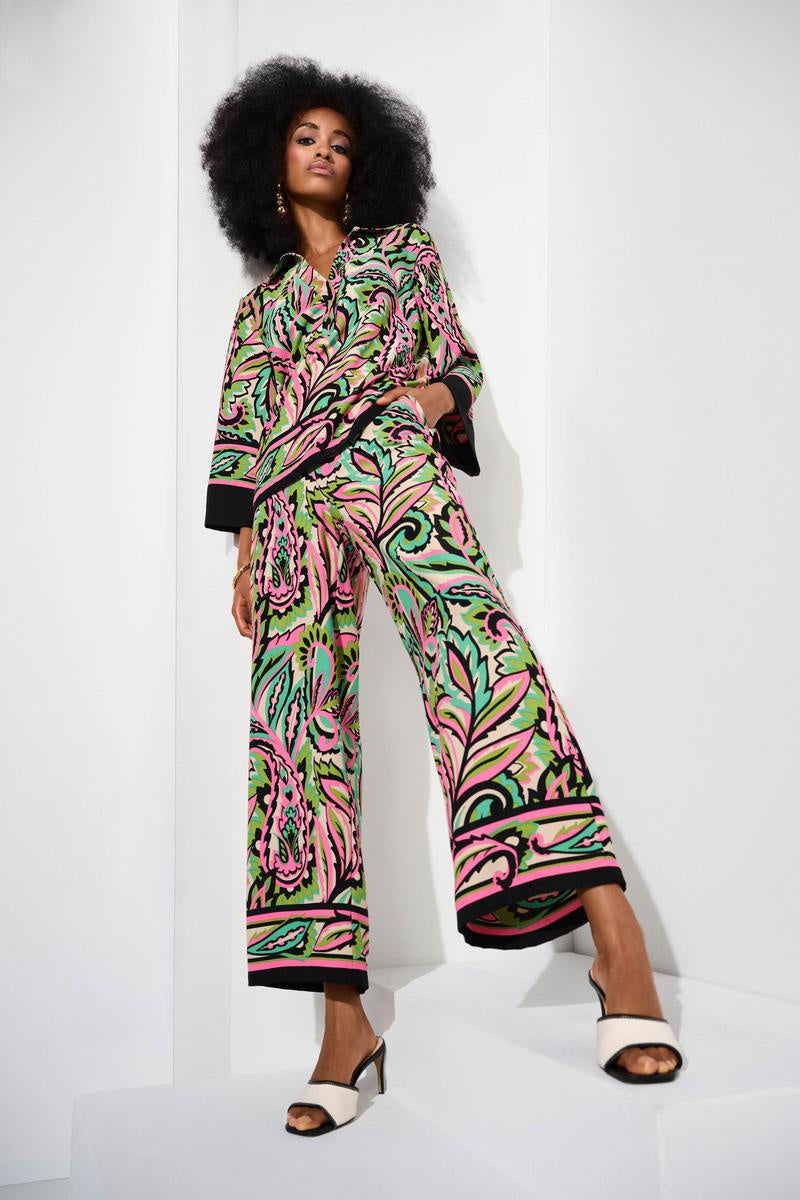 Womens Joseph Ribkoff Paisley Wide Leg Pant in Black/Multi