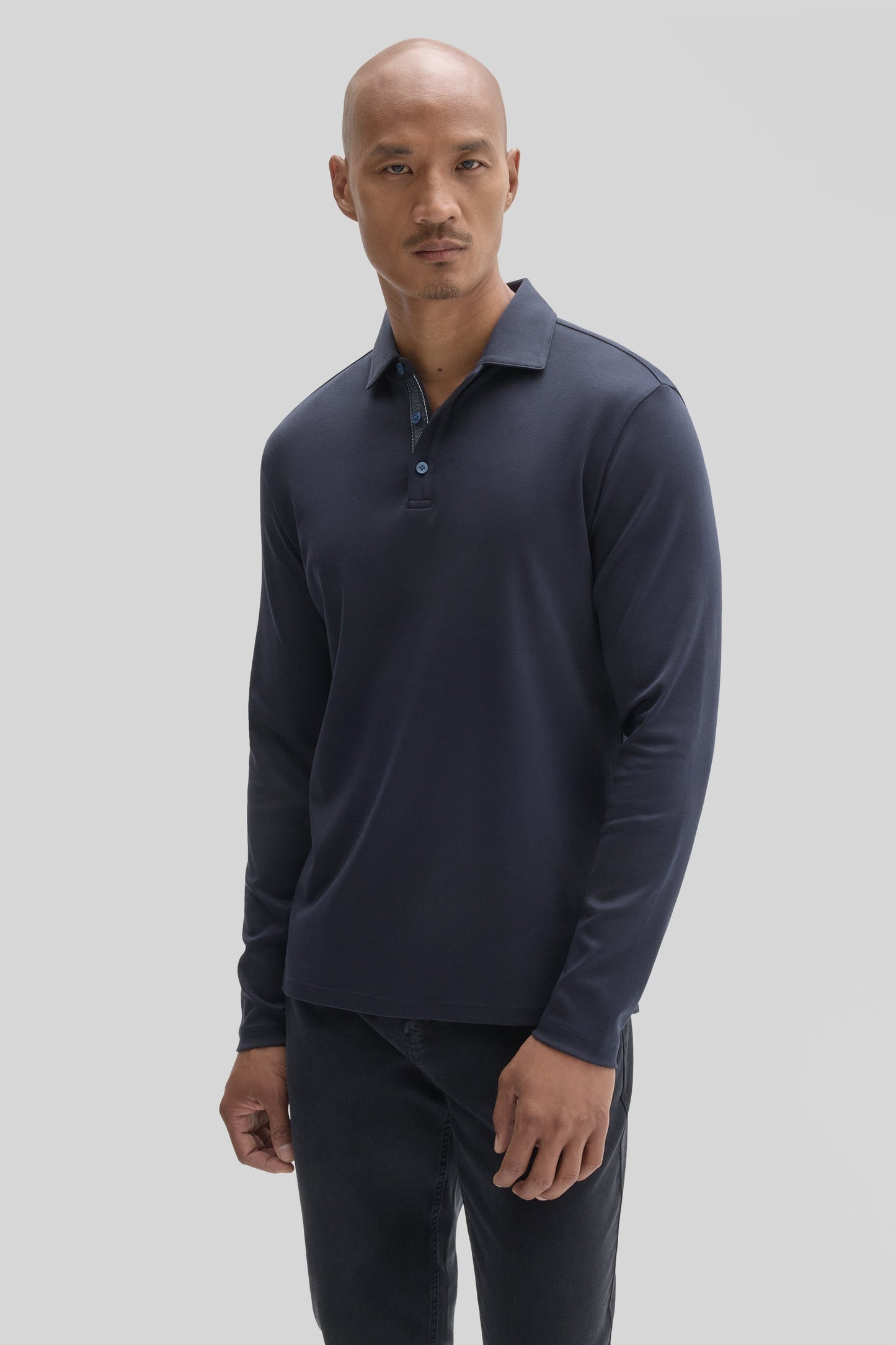 Robert Barakett Long Sleeve Herringbone Polo in Dark Caspian