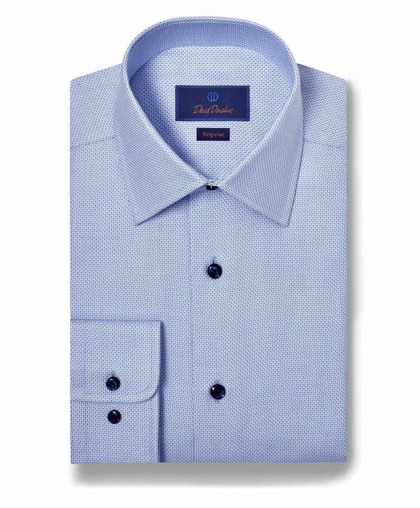David Donahue Regular Fit Micro Dobby Dress Shirt in Sky/Blue