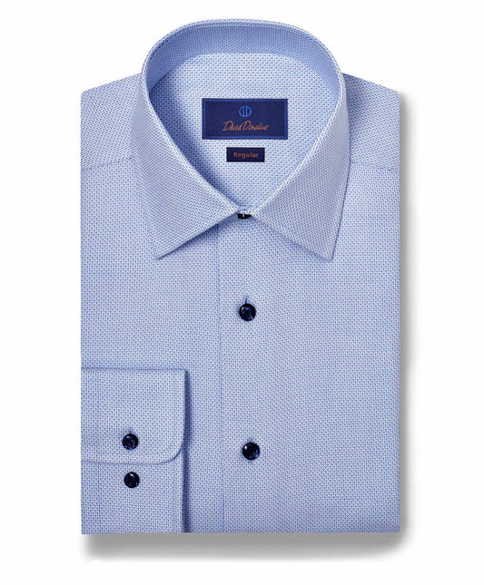 David Donahue Regular Fit Micro Dobby Dress Shirt in Sky/Blue