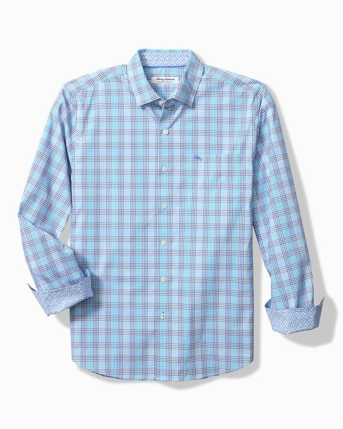 Tommy Bahama Sarasota Stretch Sea Tide Check IslandZone® Sport Shirt in Chambray Blue