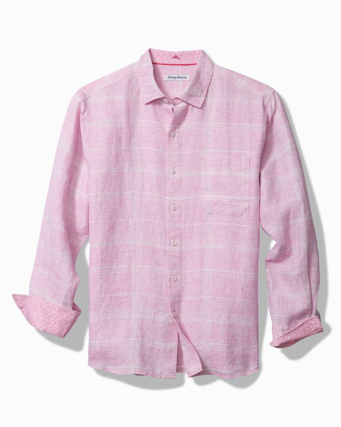 Tommy Bahama Paradiso Plaid Linen Shirt in Pink Corsage