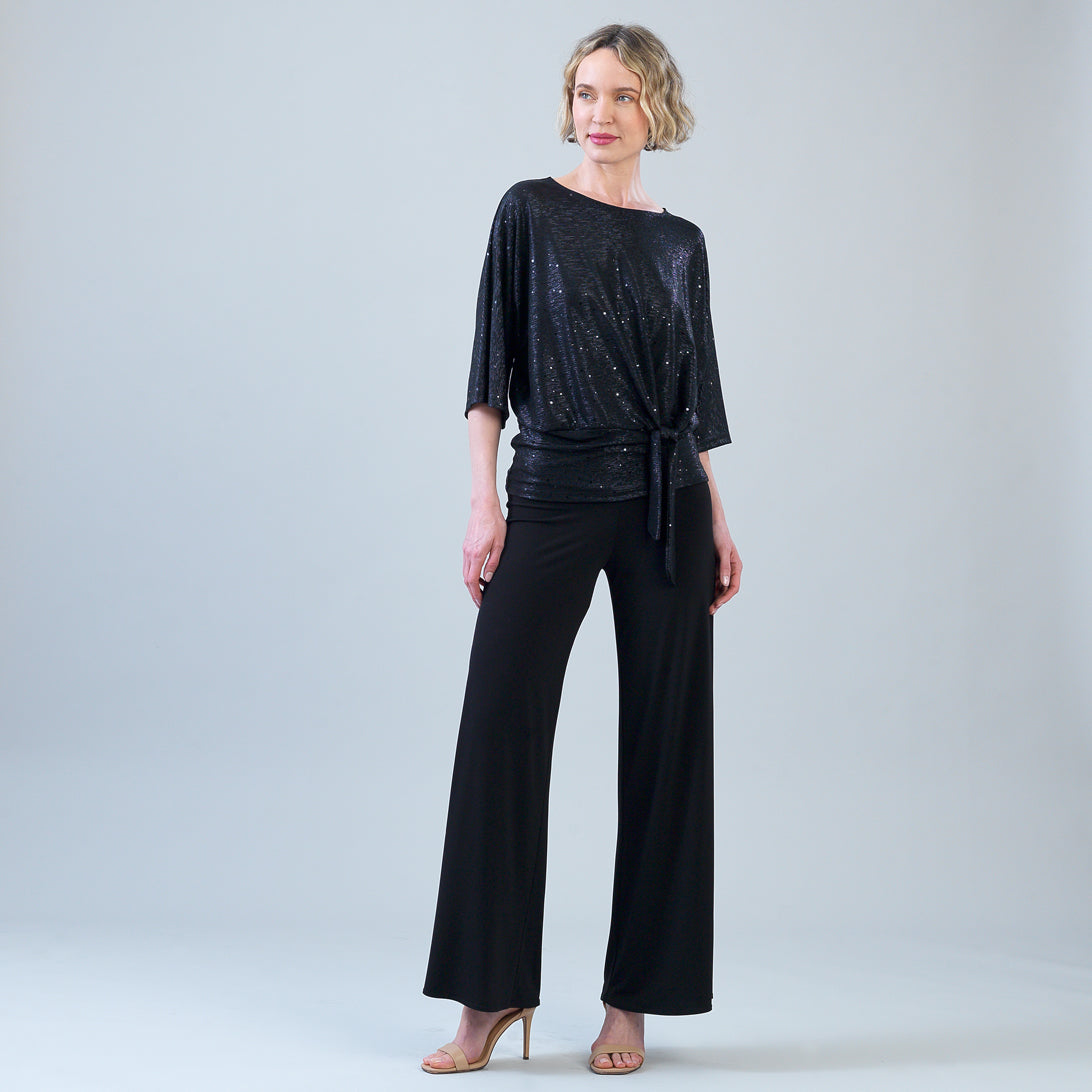 Womens Clara Sun Woo Side Tie Top in Black Shimmer Dots