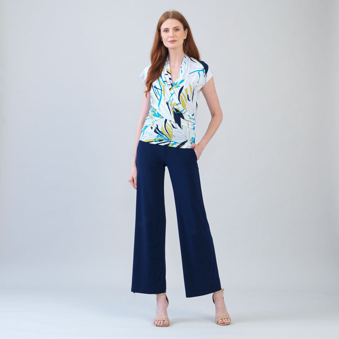 Womens Joseph Ribkoff Surplice Crossover Top in Floral Leaves