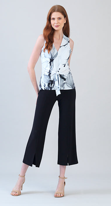 Womens Clara Sun Wood Sleeveless V-Neck Center Front Tie Top in Ethereal Petals