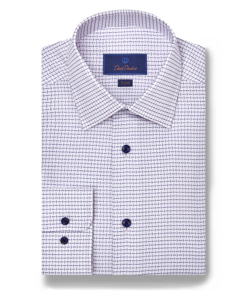 David Donahue Trim Fit Micro Windowpane Dress Shirt in Navy/White