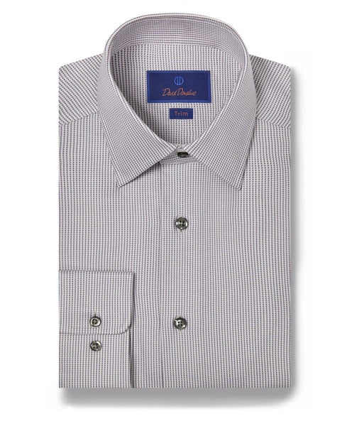 David Donahue Trim Fit Textured Twill Dress Shirt in Grey
