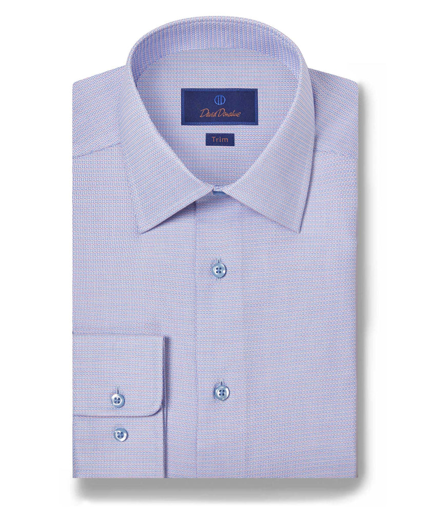 David Donahue Trim Fit Geometric Dobby Dress Shirt in Blue/Berry
