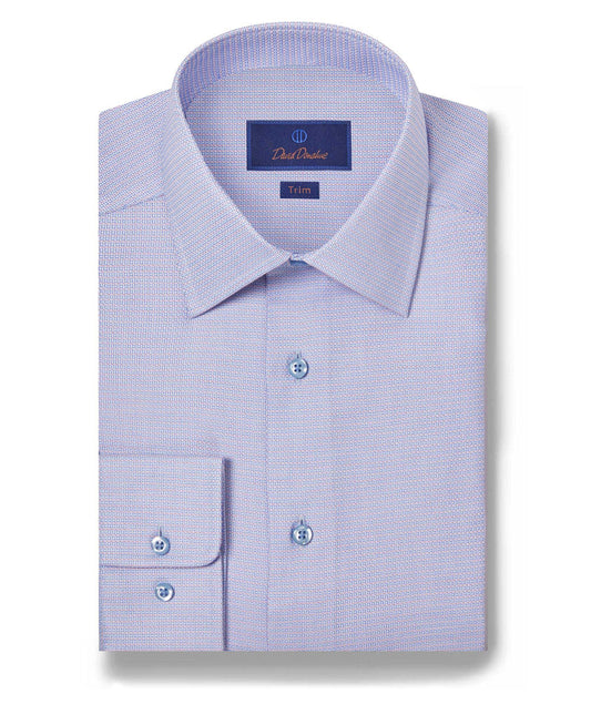 David Donahue Trim Fit Geometric Dobby Dress Shirt in Blue/Berry