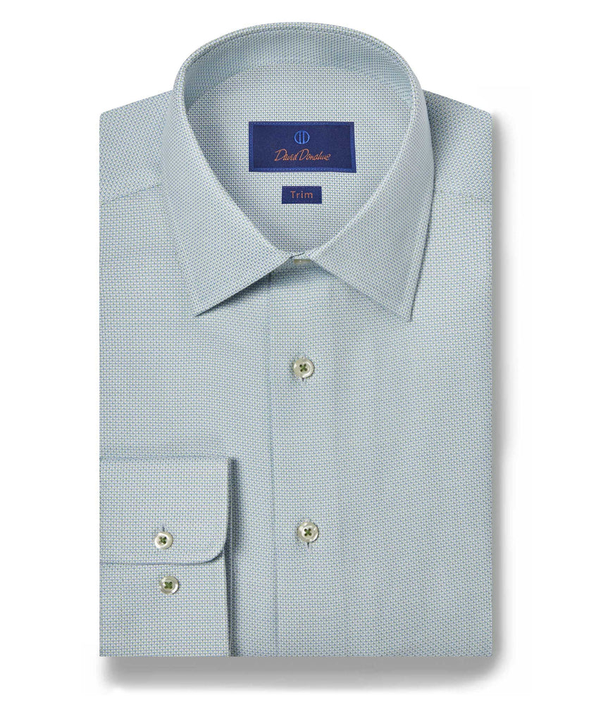 David Donahue Trim Fit Micro Dobby Dress Shirt in Grass/Blue