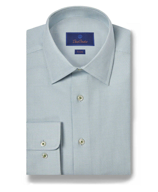 David Donahue Trim Fit Micro Dobby Dress Shirt in Grass/Blue