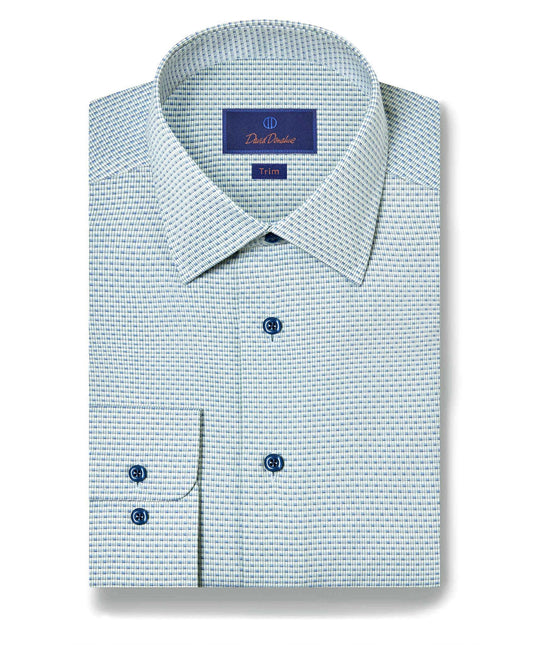 David Donahue Trim Fit Micro Ombre Dress Shirt in Sage/Blue