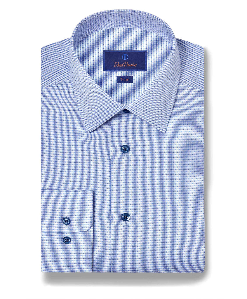 David Donahue Trim Fit Micro Ombre Dress Shirt in Blue