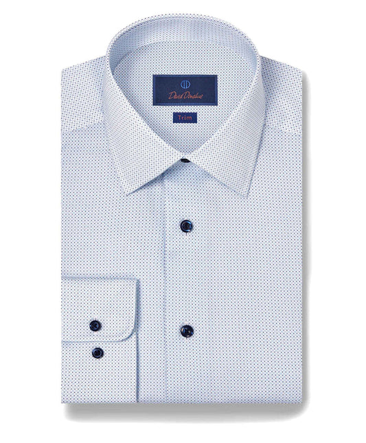 David Donahue Trim Fit Micro Print Dress Shirt in White/Blue