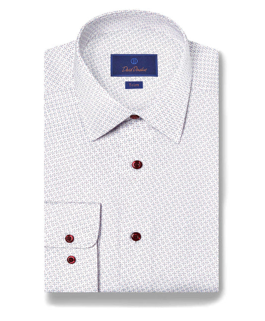 David Donahue Trim Fit Micro Print Dress Shirt in Blue/Berry