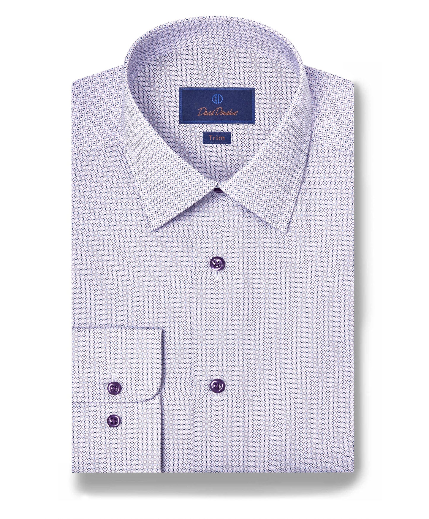 David Donahue Trim Fit Geometric Print Dress Shirt in White/Lilac