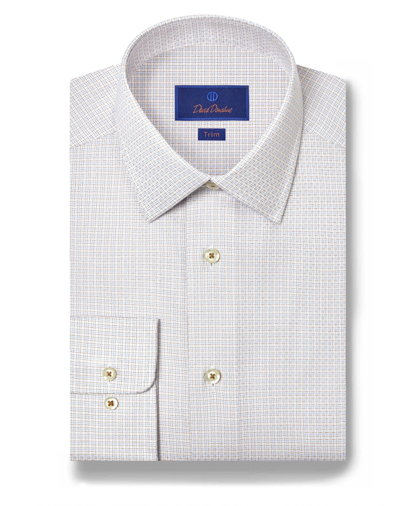 David Donahue Trim Fit Dobby Check Dress Shirt in White/Dune
