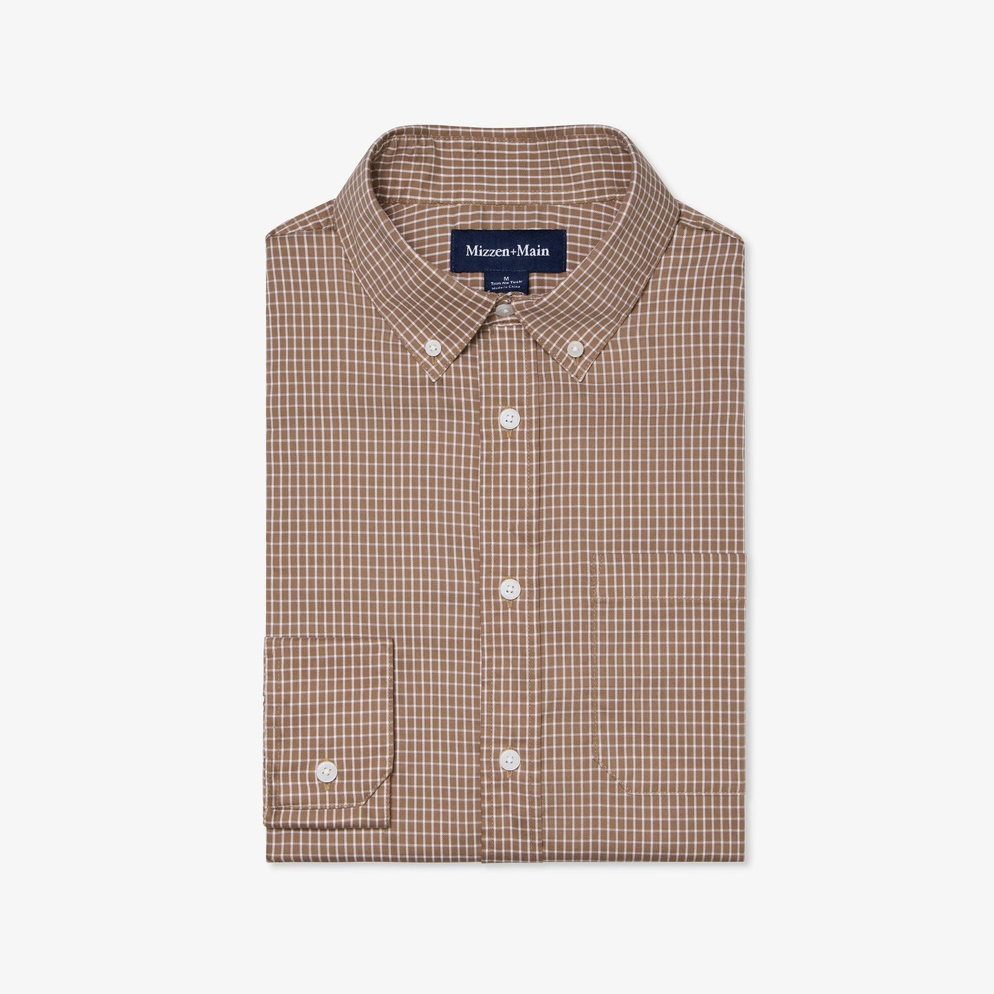 Mizzen + Main Trim Fit No Tuck Kennedy Sport Shirt in Mocha Everett Grid