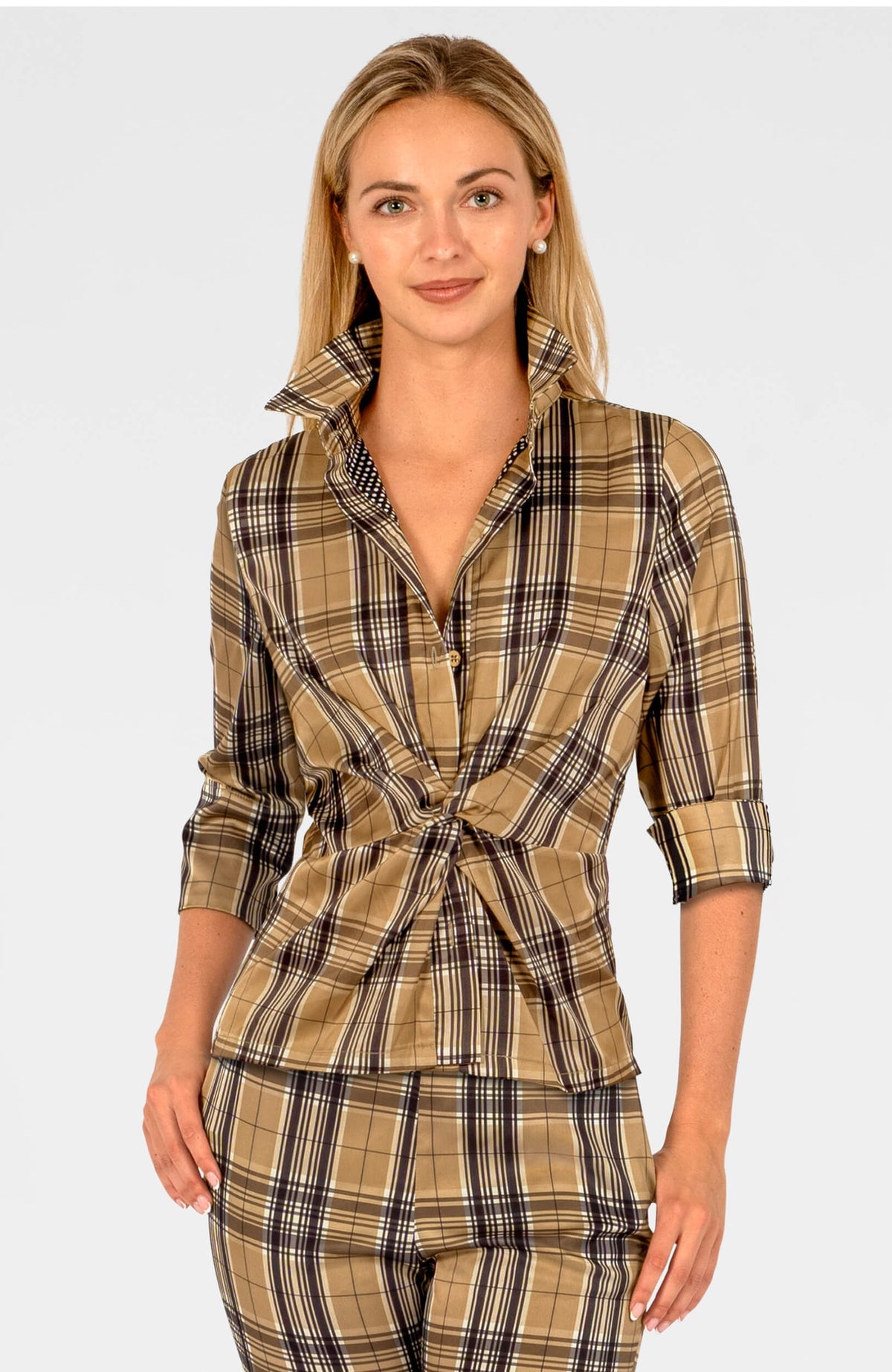 Womens Gretchen Scott Twist and Shout Top in Belgravia Plaid
