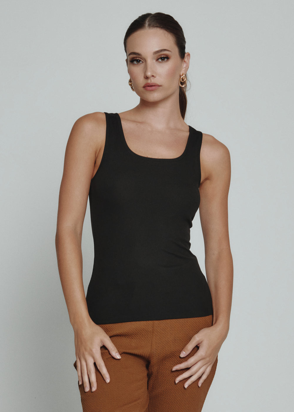 Womens 7 Diamonds Core Ribbed Full Length Tank in Black