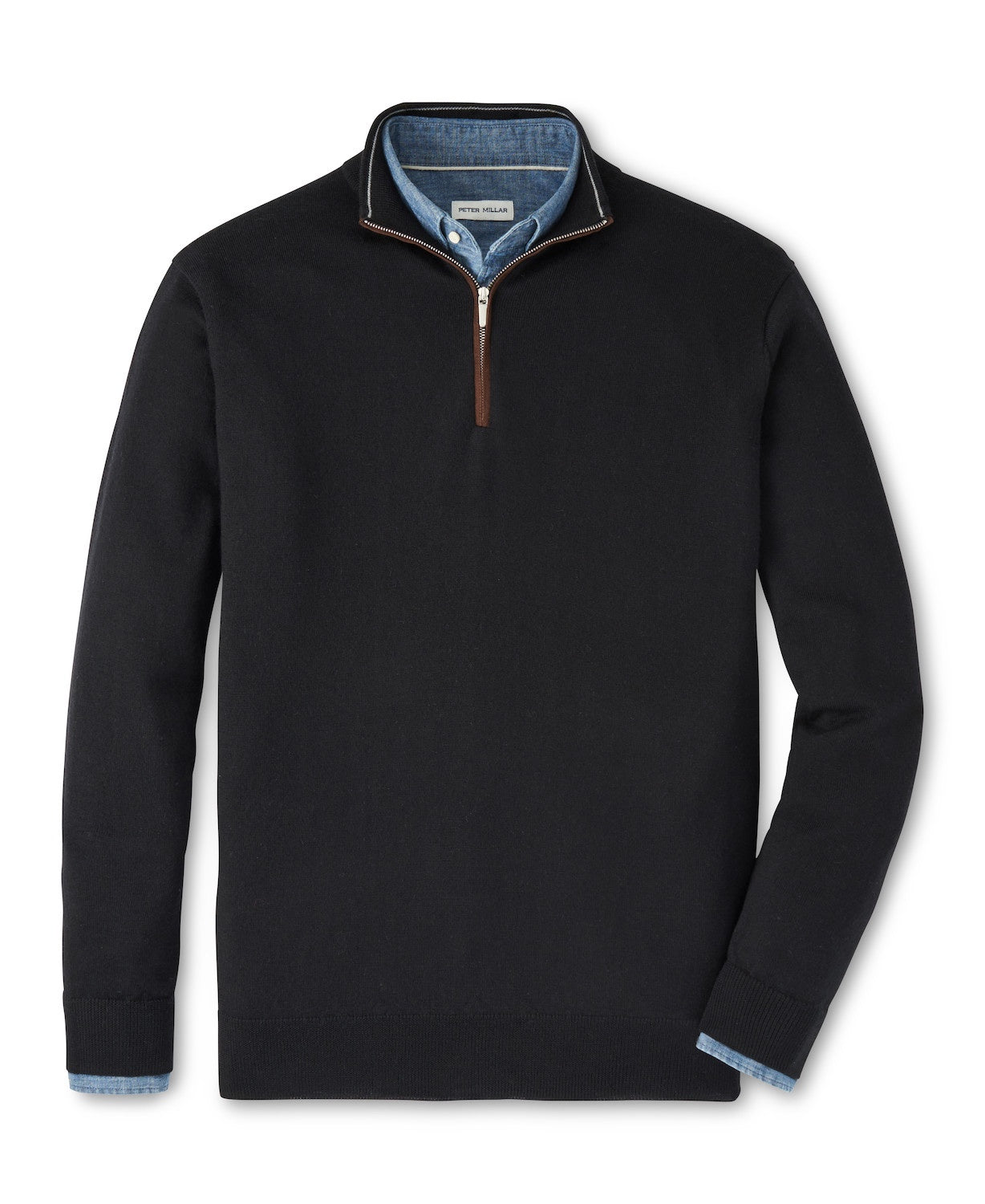 Peter Millar Autumn Crest Suede Trim Quarter-Zip in Black