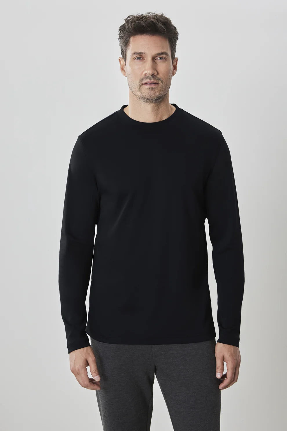 Robert Barakett High Crew Neck Long Sleeve Tee in Black