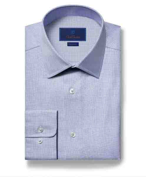 David Donahue Regular Fit Textured Twill Check Dress Shirt in Blue