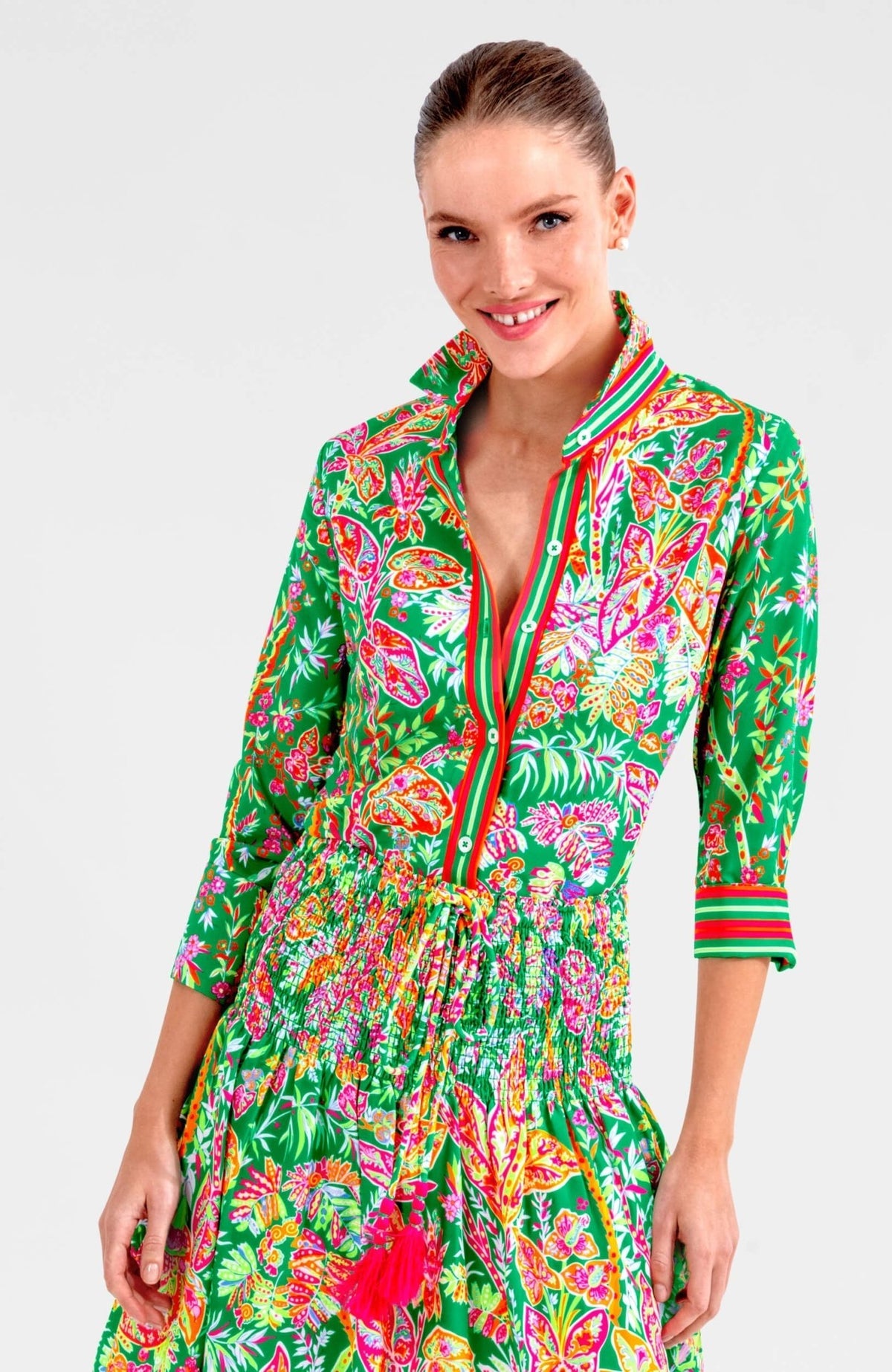 Womens Gretchen Scott Boyfriend Shirt in Kelly Vintage Vines