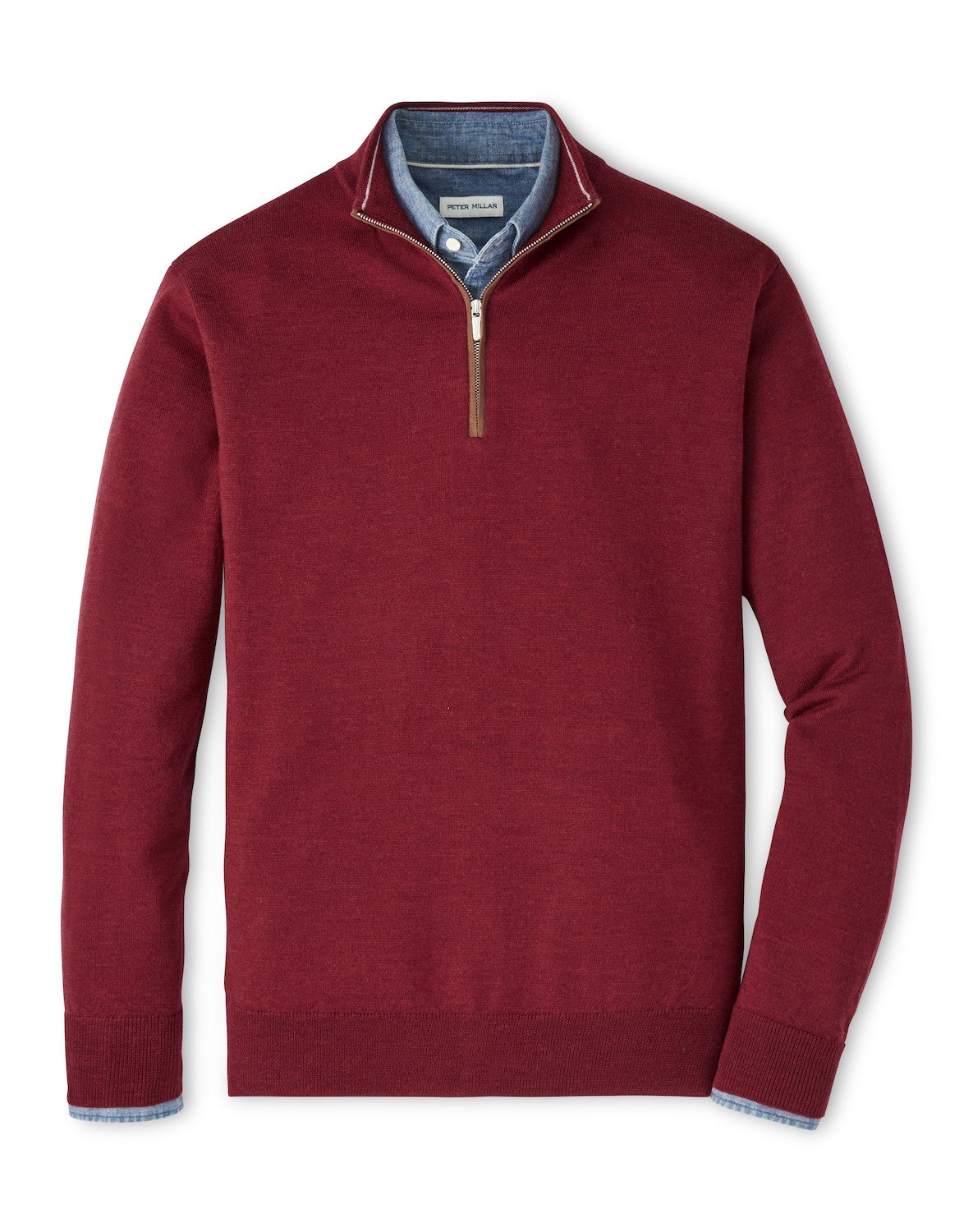 Peter Millar Autumn Crest Suede Trim Quarter-Zip in Brick Red