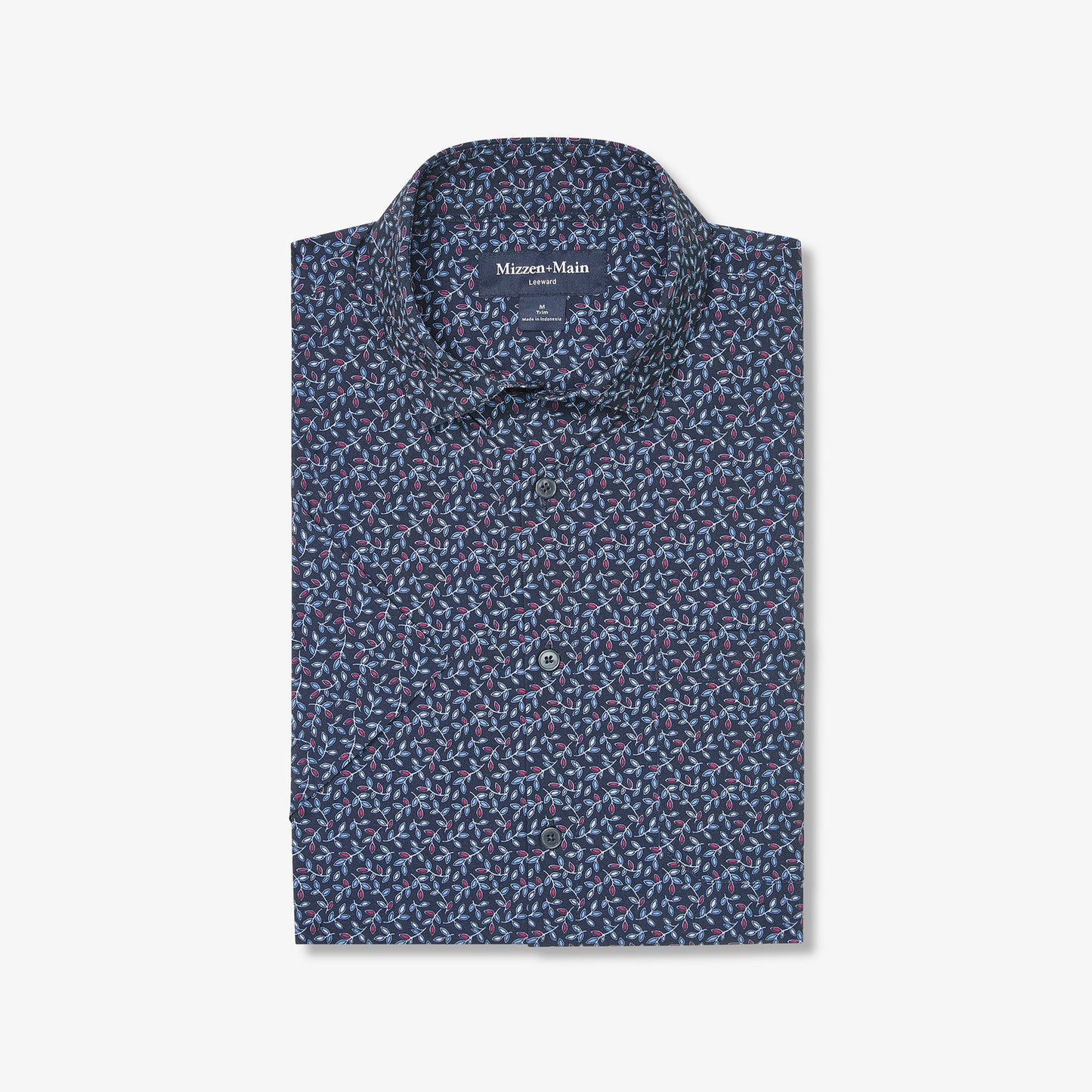 Mizzen + Main Leeward Trim Fit Short Sleeve Sportshirt in Navy Vine Leaf