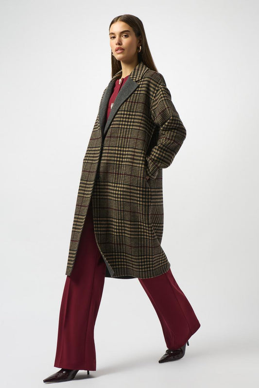 Womens Joseph Ribkoff Plaid Long Overcoat in Camel