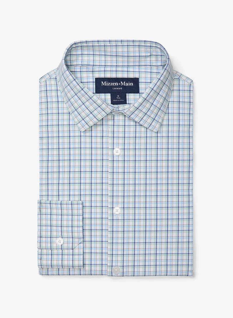 Mizzen + Main Leeward Trim Fit Short Sleeve Sportshirt in Leaf Austin Plaid
