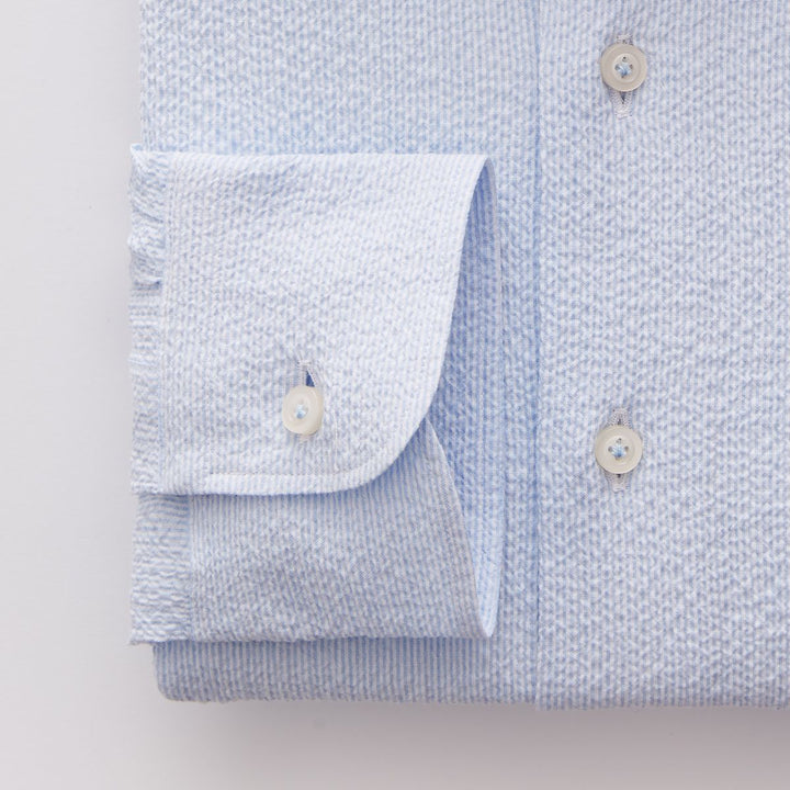Emanuel Berg Textured Crinkle Hybrid Sport Shirt in Light Pastel Blue