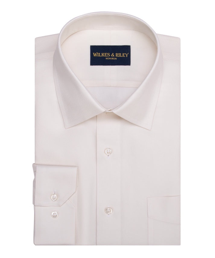 Wilkes and Riley Non-Iron Pinpoint Queens Oxford Spread Collar Dress Shirt in Ecru