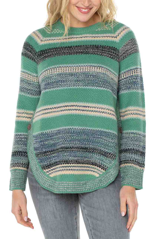 Womens Liverpool Raglan Sweater in Emerald Multi Stripe