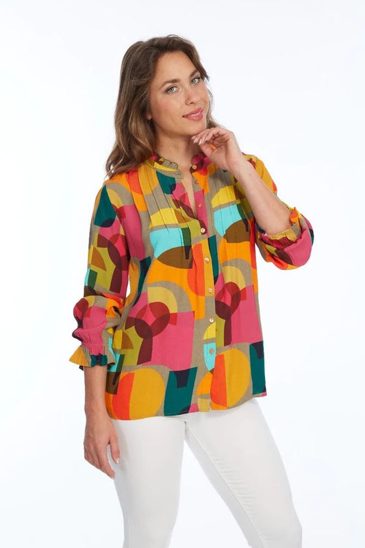Womens Lior Florence Ruffle Trim Blouse in Abstract Multi