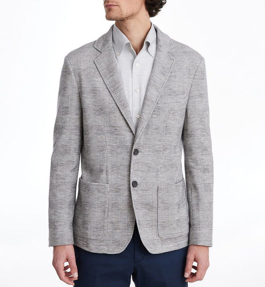 Emanuel Berg Premium Jersey Stretch D-Constructed Shirt Jacket in Light Grey Plaid