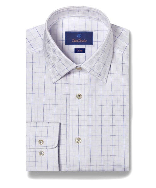David Donahue Trim Fit Grid Check Dress Shirt in White/Black