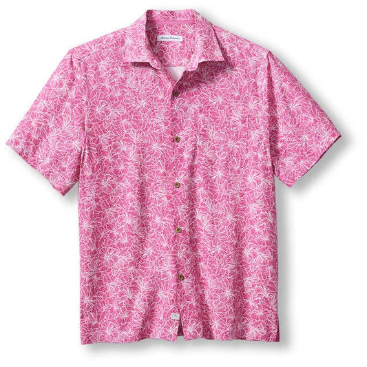 Tommy Bahama Hide Tide Hibiscus Camp Shirt in Honor Pink