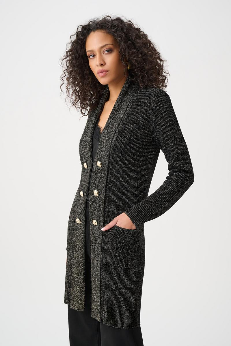 Womens Joseph Ribkoff Lurex Knit Military-Style Cover Up in Black/Gold