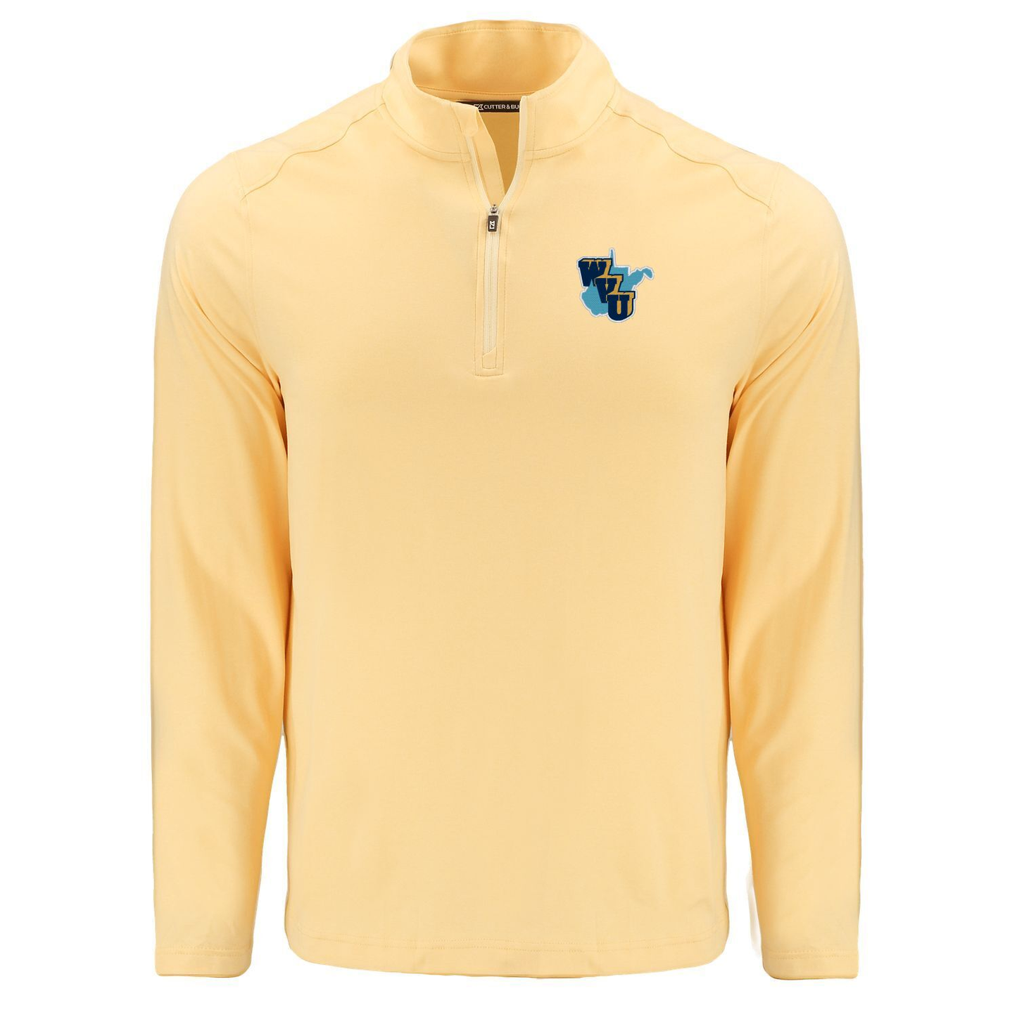 WVU Throwback Cutter & Buck Coastline Quarter Zip in Desert