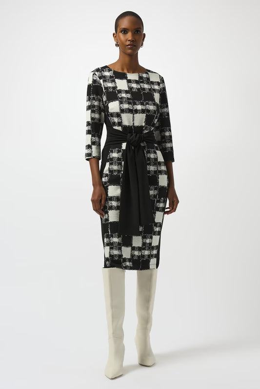 Womens Joseph Ribkoff Plaid Maxi Dress in Black/Cream