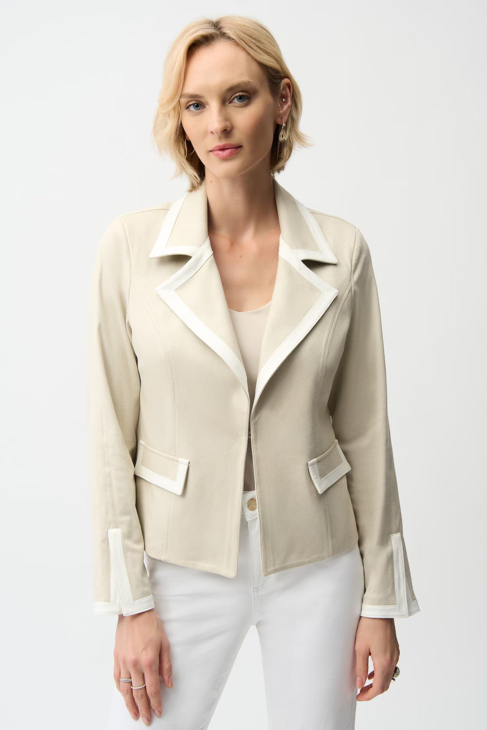Womens Joseph Ribkoff Formal Hip-Length Blazer in Moonstone/Vanilla